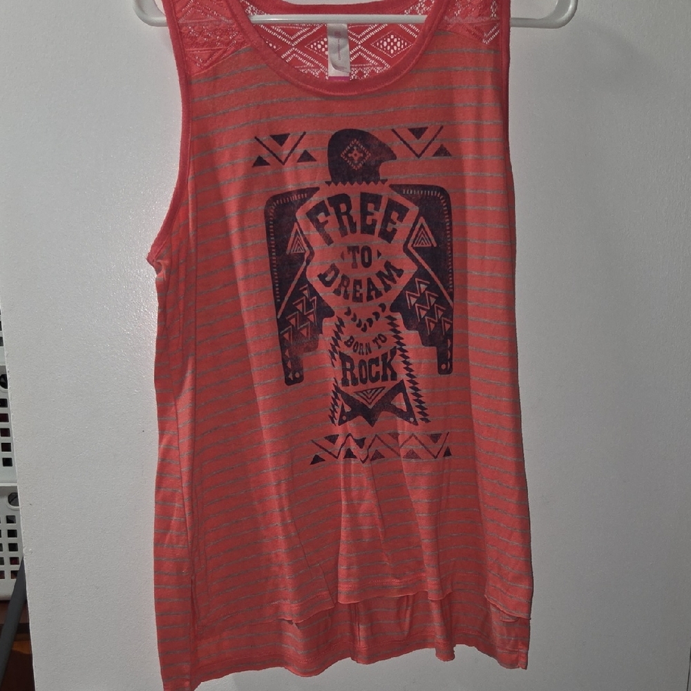 No Boundaries Coral and Black Graphic Tank Top